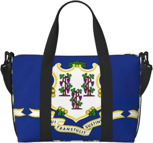 Connecticut State Flag Zippered Tote Bags For Women,Duffle Bag For Men,Spacious Travel Bag For Weekend Getaways
