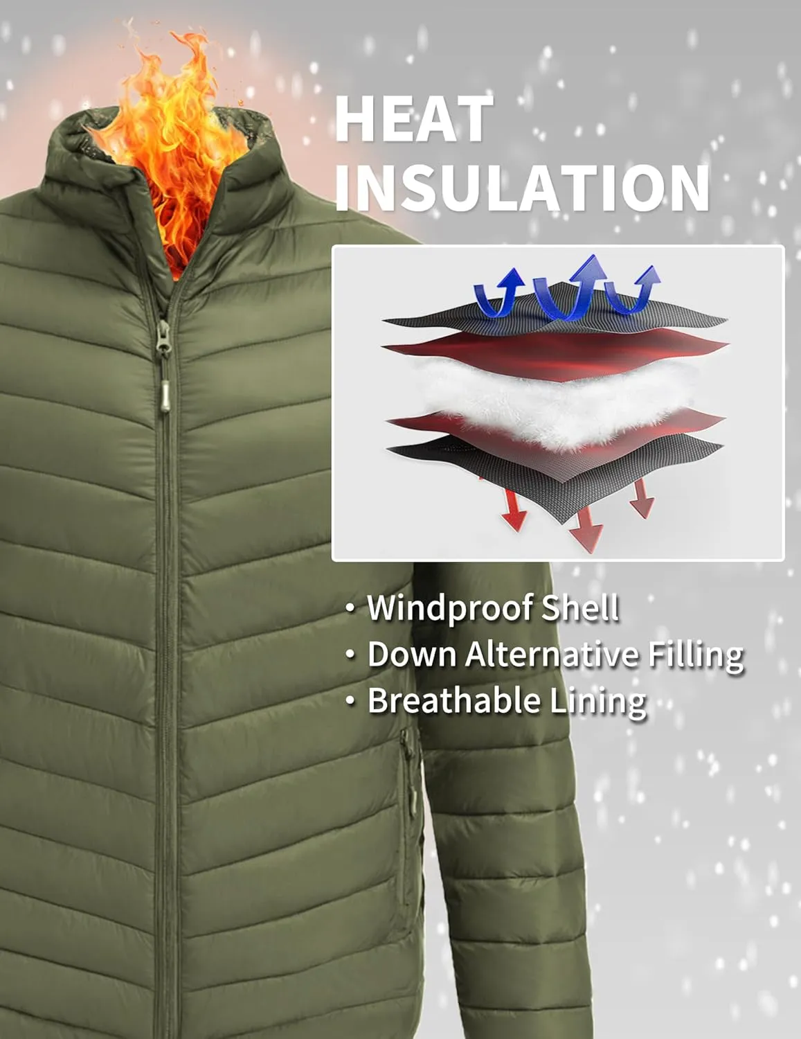 COOFANDY Men's Puffer Jacket Packable Lightweight Puffy Jackets with Zippered Pockets Down Alternative Winter Coat