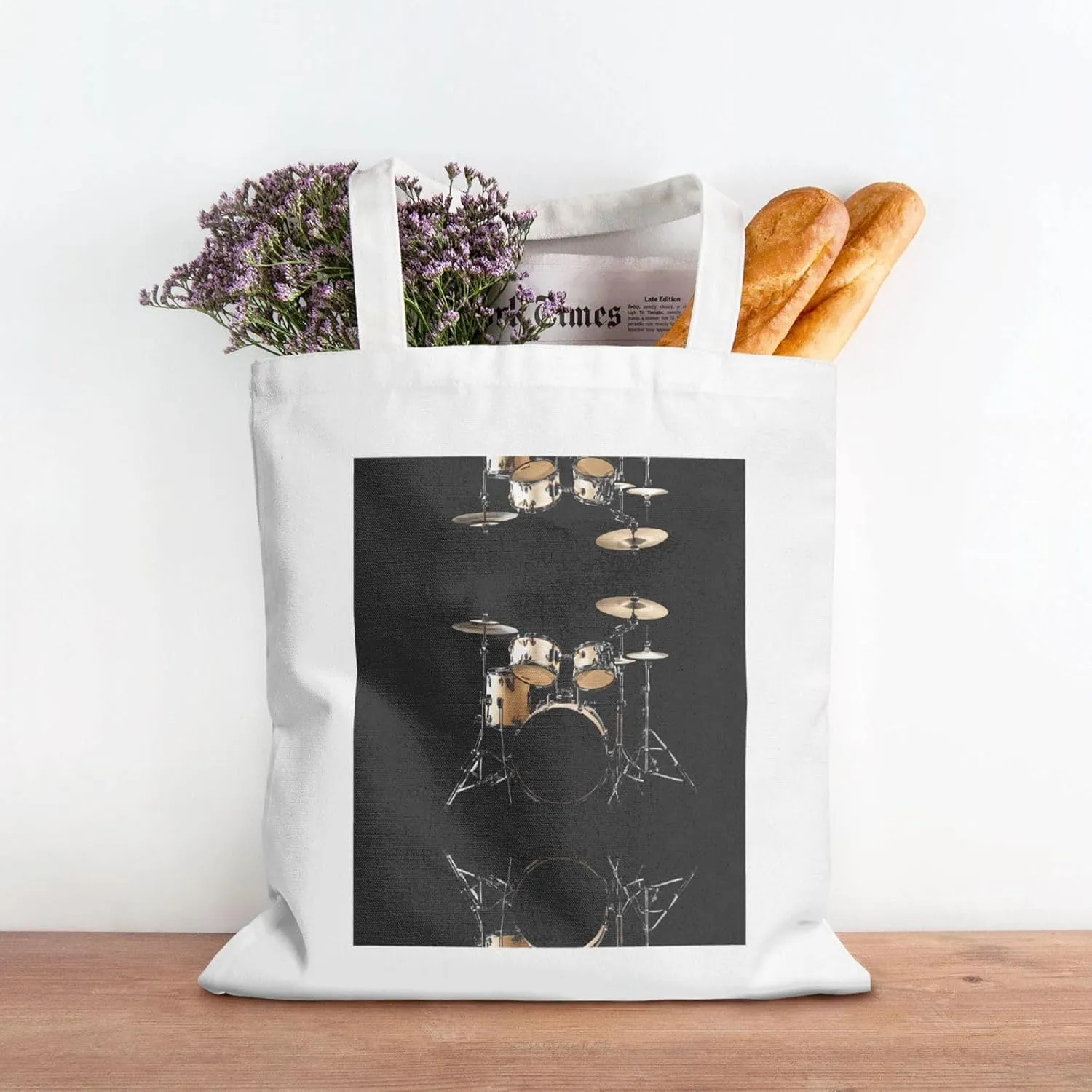 Cool Drum Set Print Canvas Shopping Bag Reusable Eco-Friendly Handbag With Large Capacity For Everyday Use