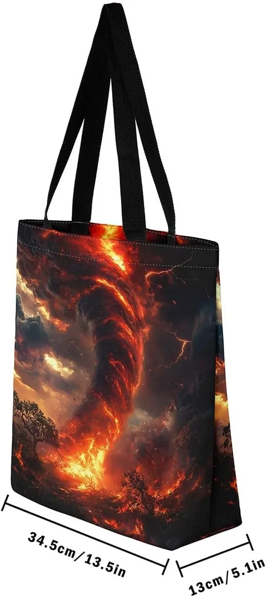 Cool Tornado Handbag Natural Disaster Canvas Tote Bag 3D Tornado Storm Horror Theme Bag