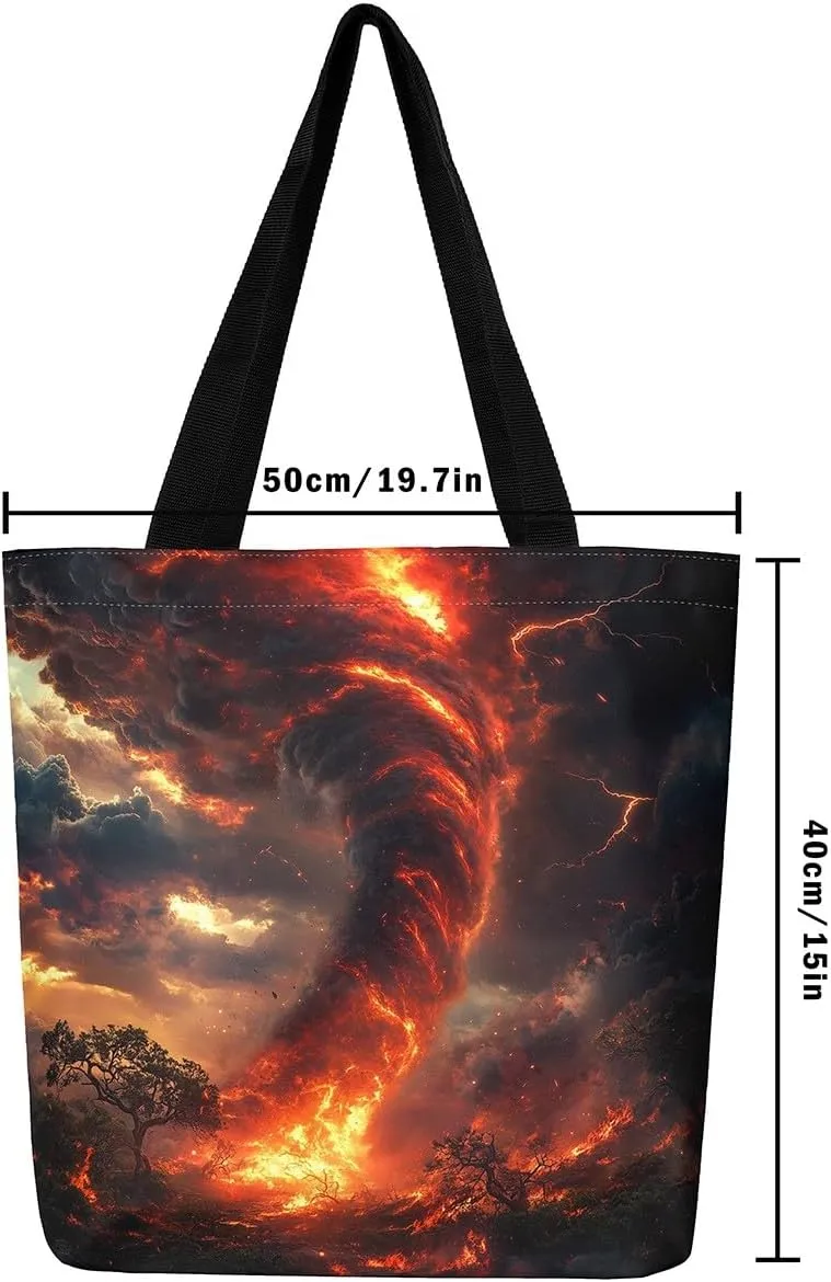 Cool Tornado Handbag Natural Disaster Canvas Tote Bag 3D Tornado Storm Horror Theme Bag