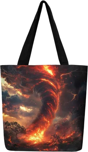 Cool Tornado Handbag Natural Disaster Canvas Tote Bag 3D Tornado Storm Horror Theme Bag