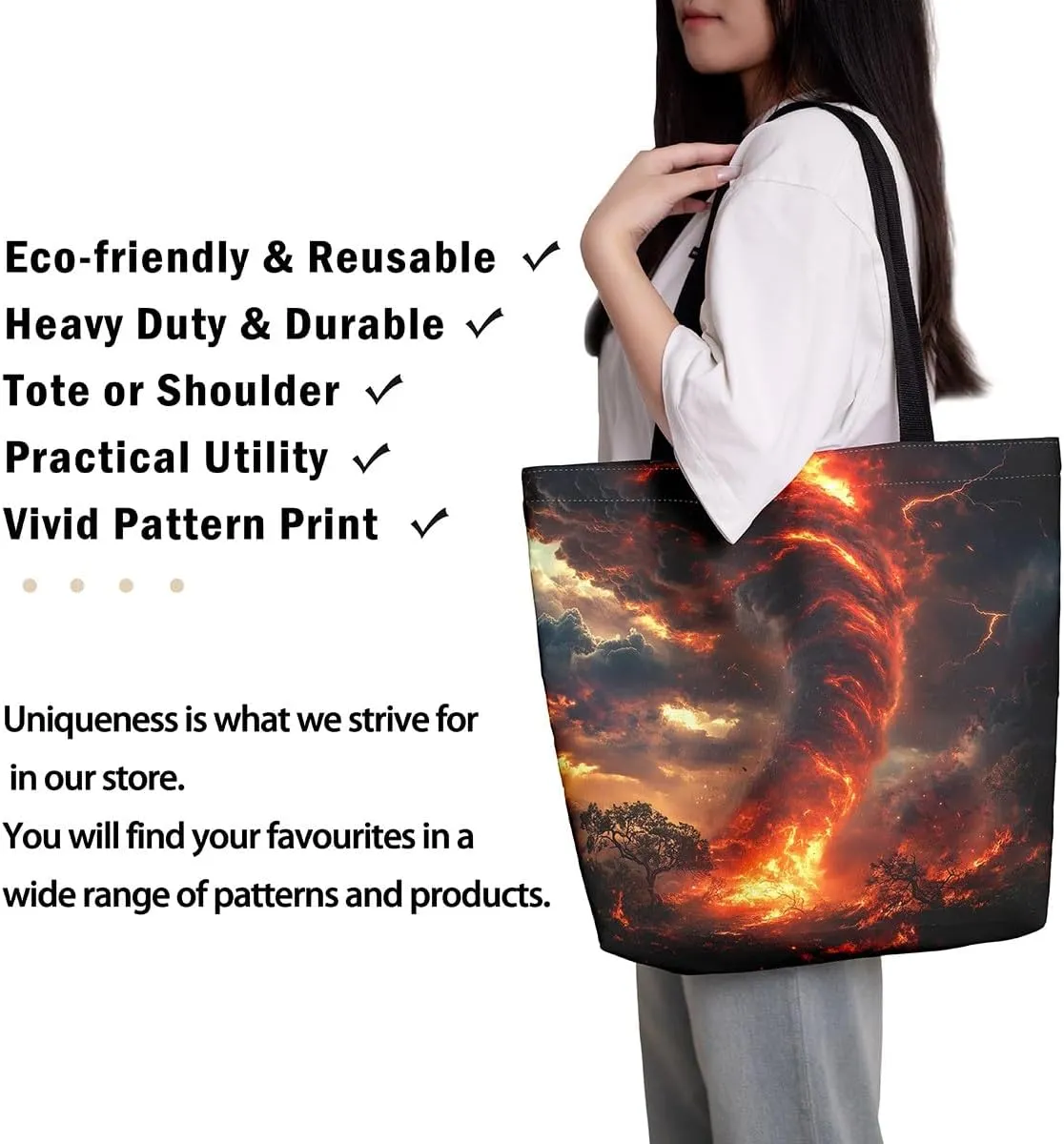 Cool Tornado Handbag Natural Disaster Canvas Tote Bag 3D Tornado Storm Horror Theme Bag