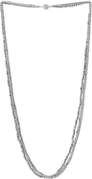 COOLSTEELANDBEYOND Long Multi-Strand Statement Necklace For Women, Elegant Layered Waterfall Chains, Crystal Beads Pendant