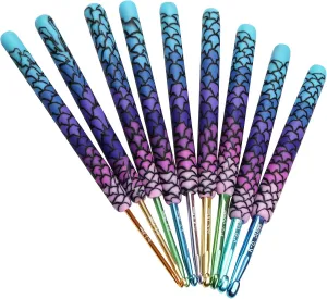 Coopay Warm Crochet Hooks, 9 Sizes 2.25 to 6.5mm Ergonomic Mermaid Extra Long Crochet Needles for Arthritic Crocheting Yarn Craft Set, Ideal Gift