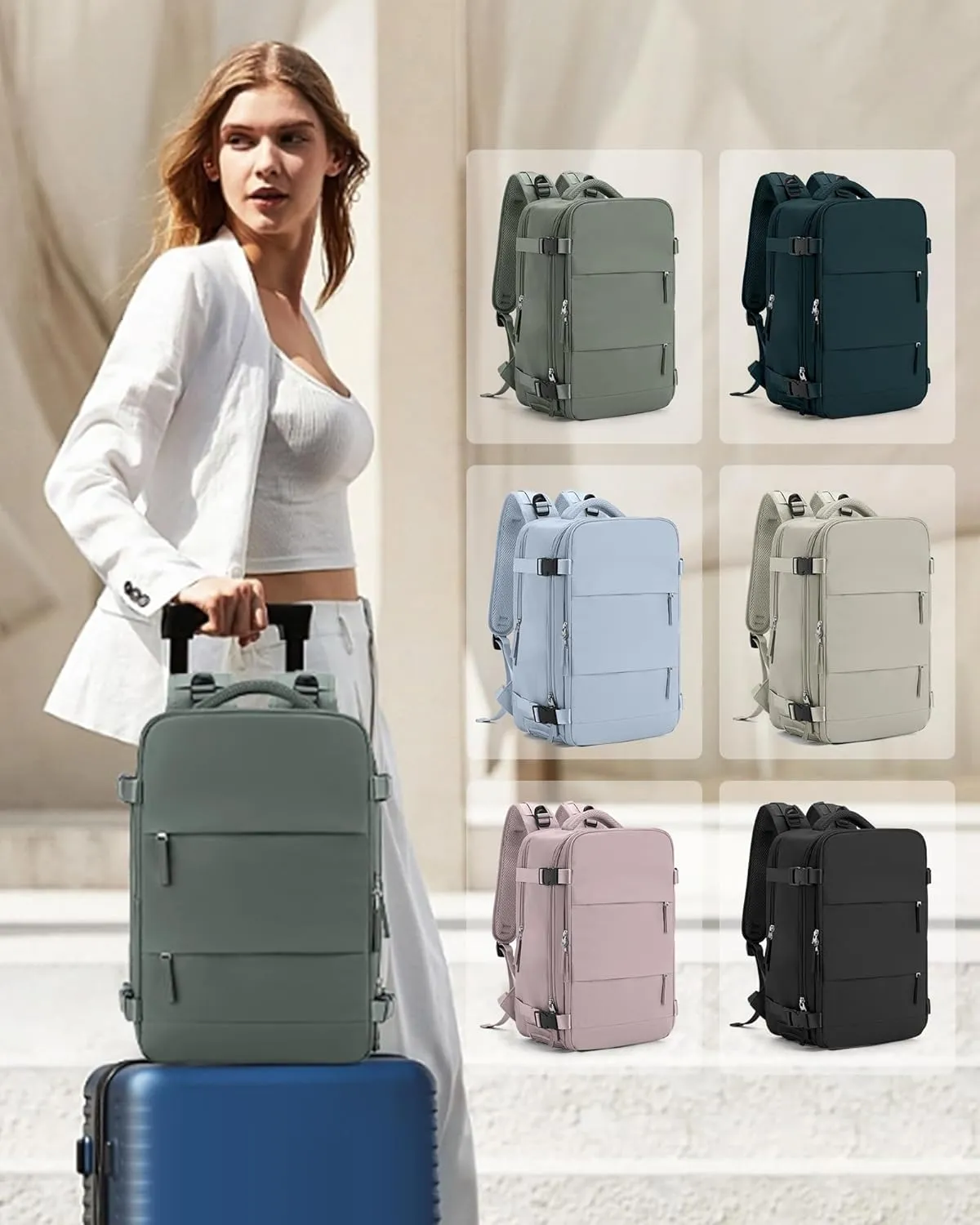 coowoz Travel Backpack Carry On for Women Man Gym Backpack with Laptop Compartment Mochila de Viaje Teacher Personal Item Backpack Rucksack Airplane Accessories Must Haves Olive Green Small