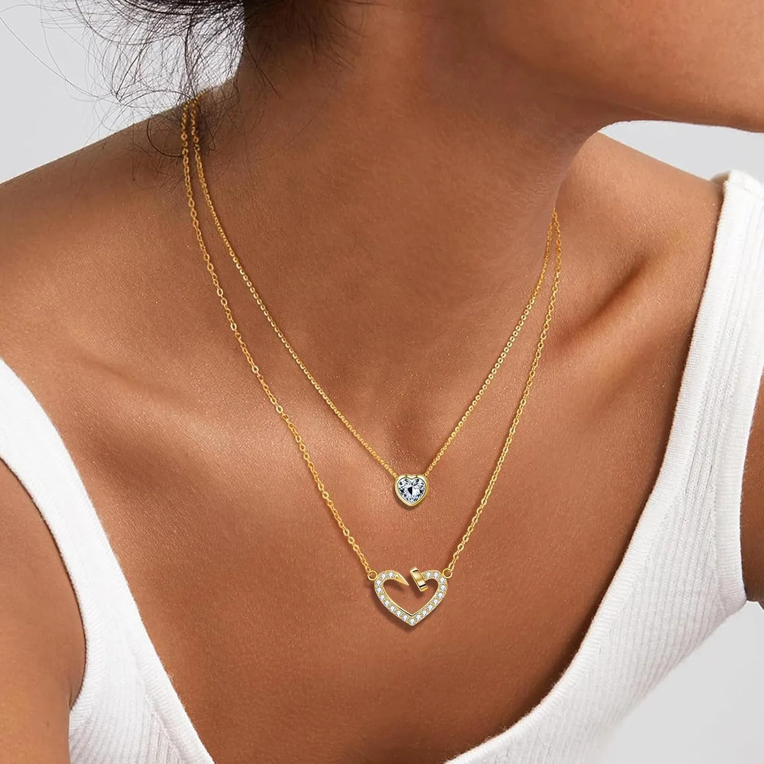 Copper Alloy 14K Gold Plated | 14K Platinum Plated Necklace for Women Double Layer Pendant Necklace Fashionable Multi-Layer Jewelry