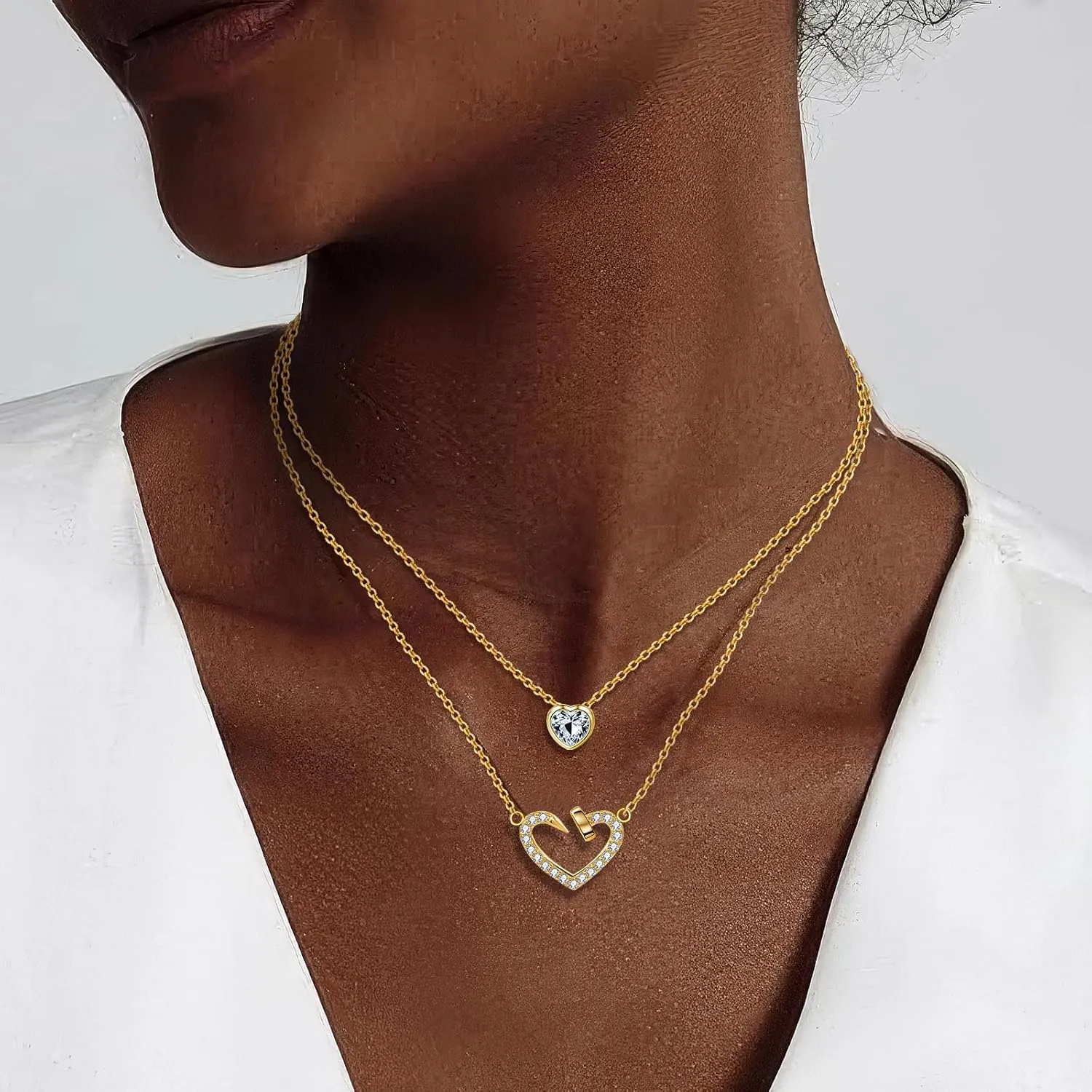 Copper Alloy 14K Gold Plated | 14K Platinum Plated Necklace for Women Double Layer Pendant Necklace Fashionable Multi-Layer Jewelry