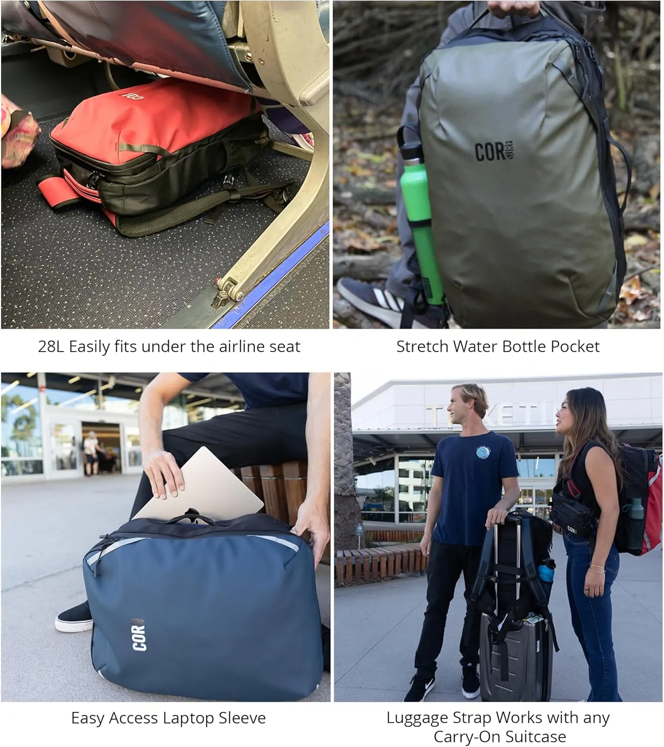 COR Surf Carry On Travel Backpack | NOW with Premium YKK Zippers | Flight Approved Carry On Laptop Backpack with Secret Passport Pockets | The Island Hopper (28L, Army Green)