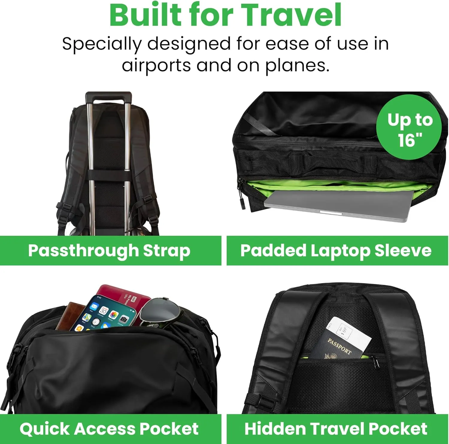 COR Surf Carry On Travel Backpack | NOW with Premium YKK Zippers | Flight Approved Carry On Laptop Backpack with Secret Passport Pockets | The Island Hopper (28L, Army Green)