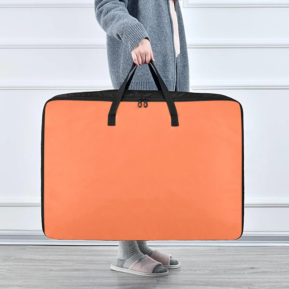 Coral Orange Storage Bag, 27.5x19.7x11 In, Collapsible Moving Bags Zippered Storage Bags for Moving Essential