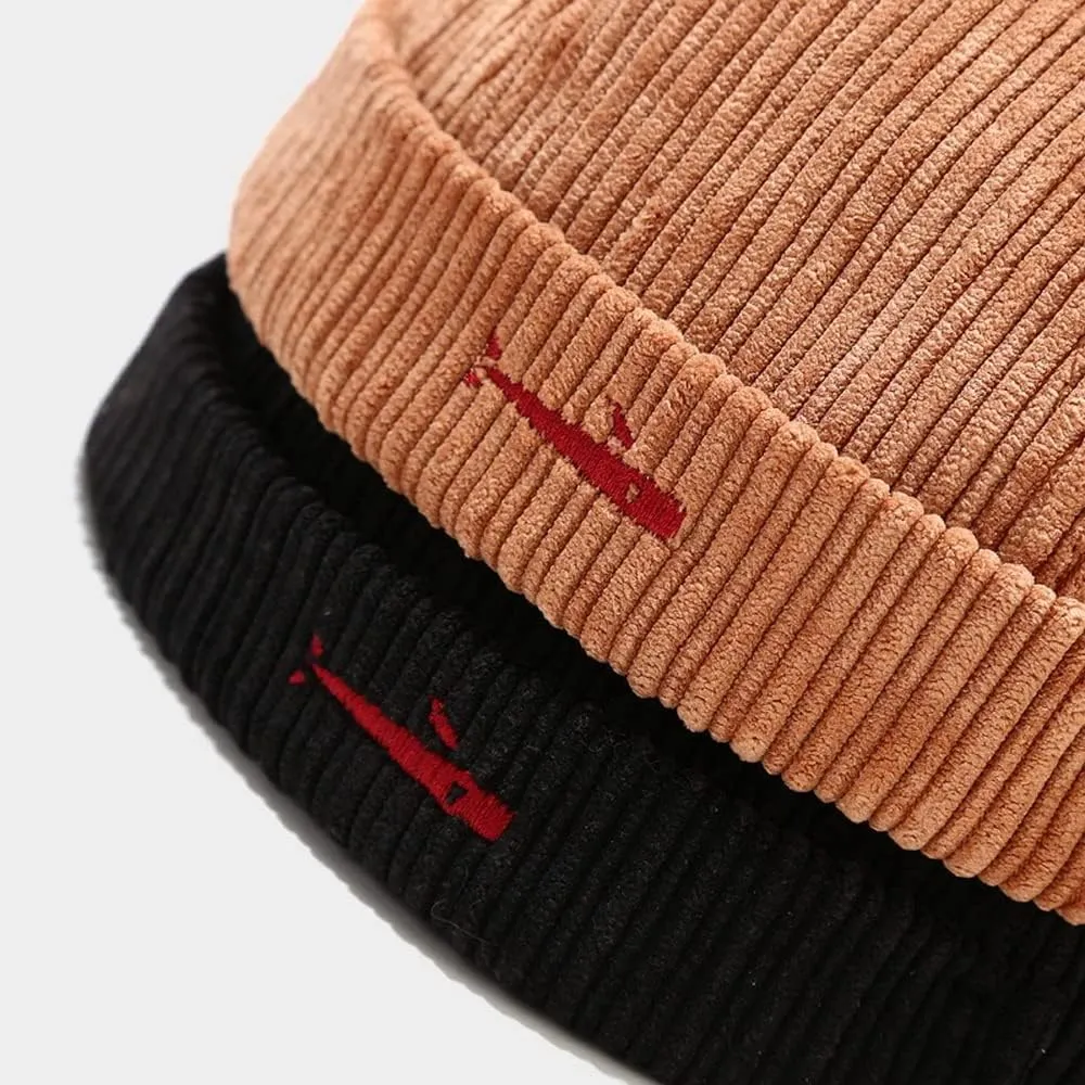 Corduroy Brimless Docker Hat for Unisex Stylish Adjustable Rolled Cuff Skull Cap Harbour Beanie Hats