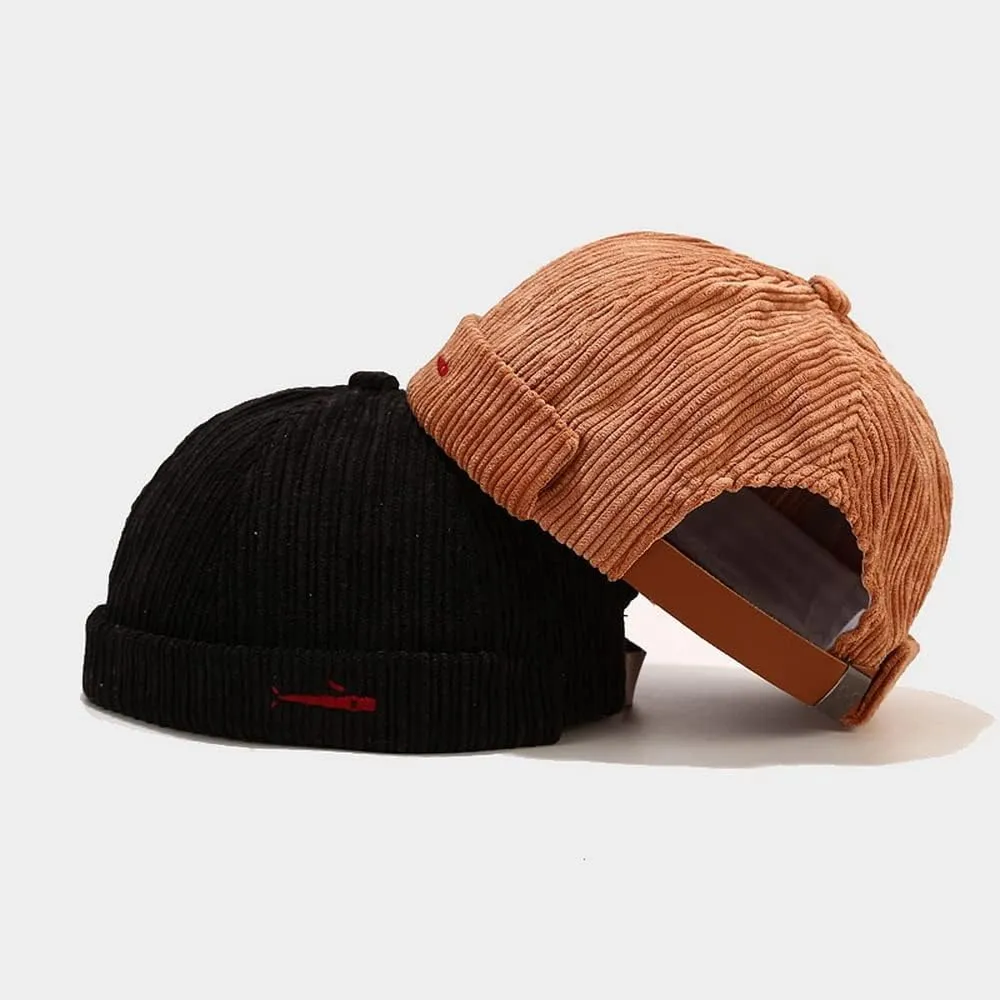 Corduroy Brimless Docker Hat for Unisex Stylish Adjustable Rolled Cuff Skull Cap Harbour Beanie Hats