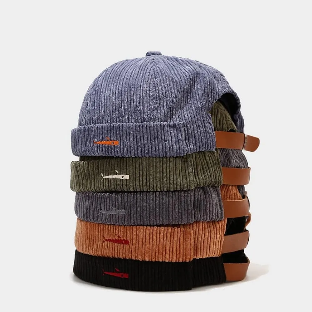 Corduroy Brimless Docker Hat for Unisex Stylish Adjustable Rolled Cuff Skull Cap Harbour Beanie Hats