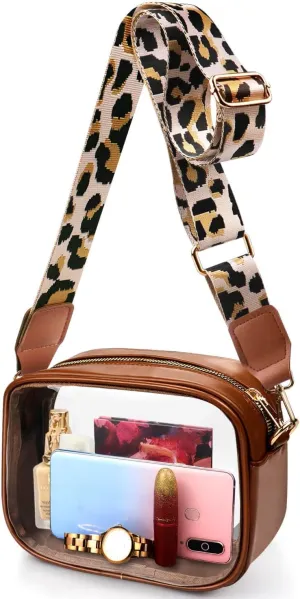 COROMAY Clear Bag Stadium Approved, Crossbody Purse with Adjustable Strap, Leather Bag for Stadium Events