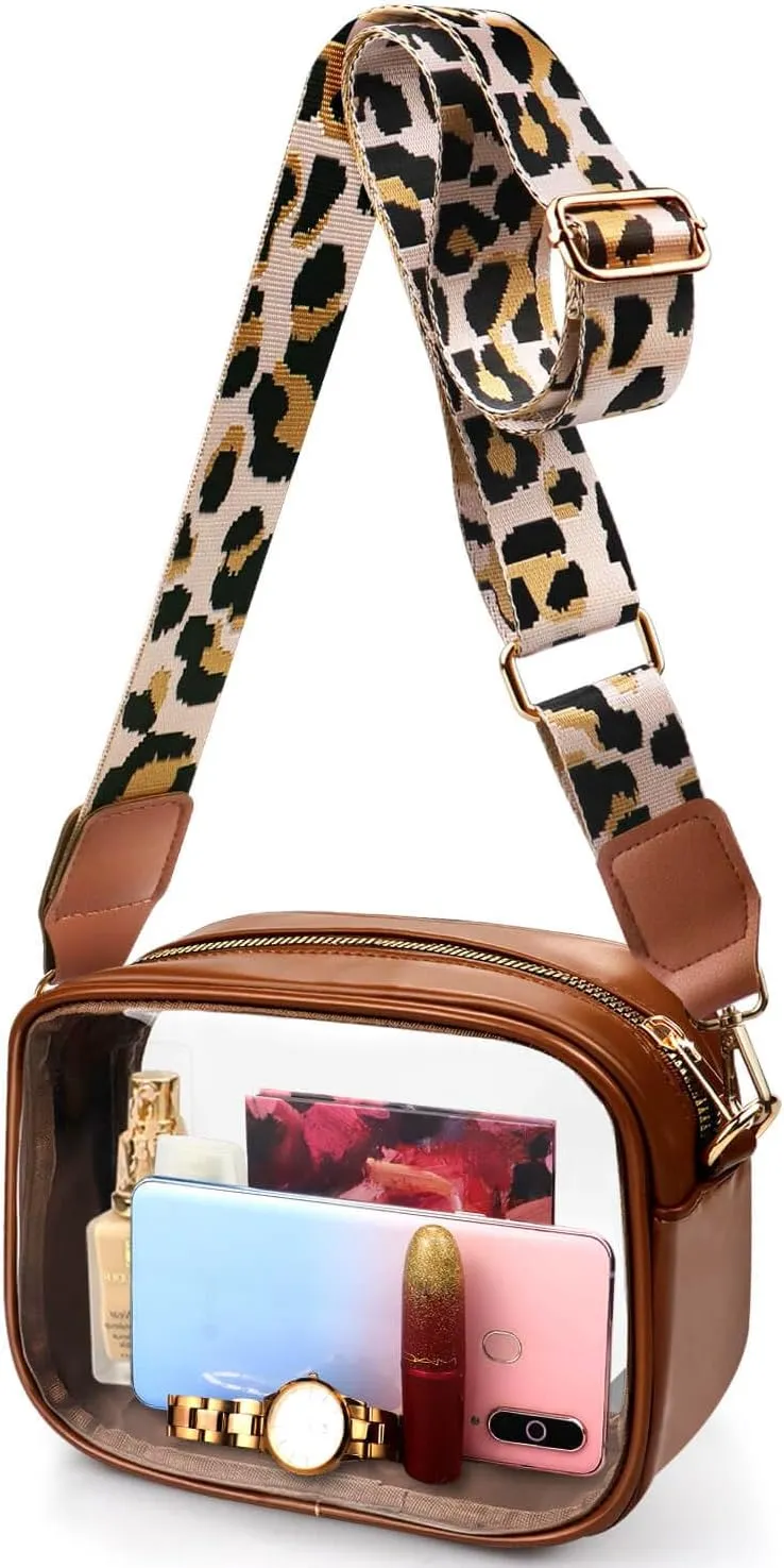 COROMAY Clear Bag Stadium Approved, Crossbody Purse with Adjustable Strap, Leather Bag for Stadium Events