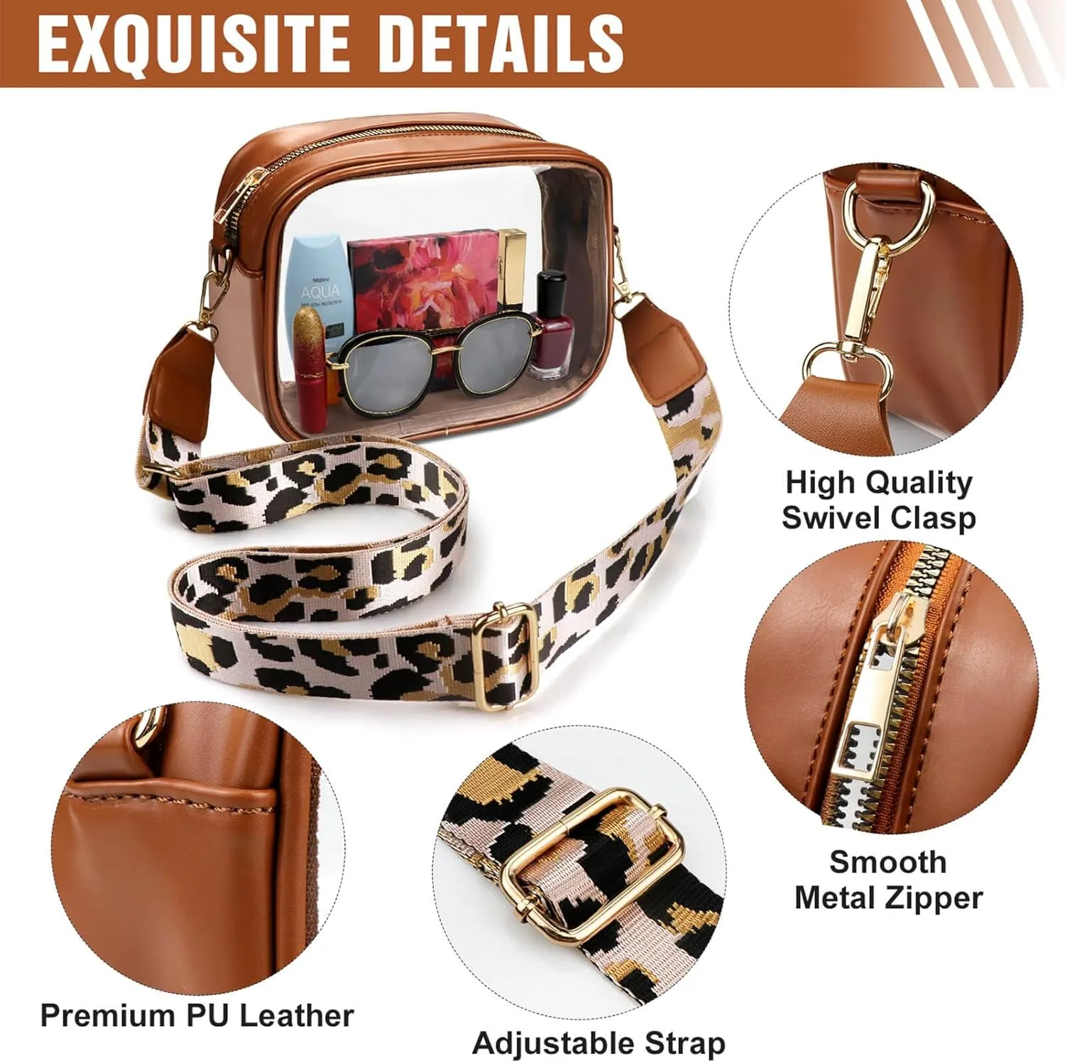 COROMAY Clear Bag Stadium Approved, Crossbody Purse with Adjustable Strap, Leather Bag for Stadium Events