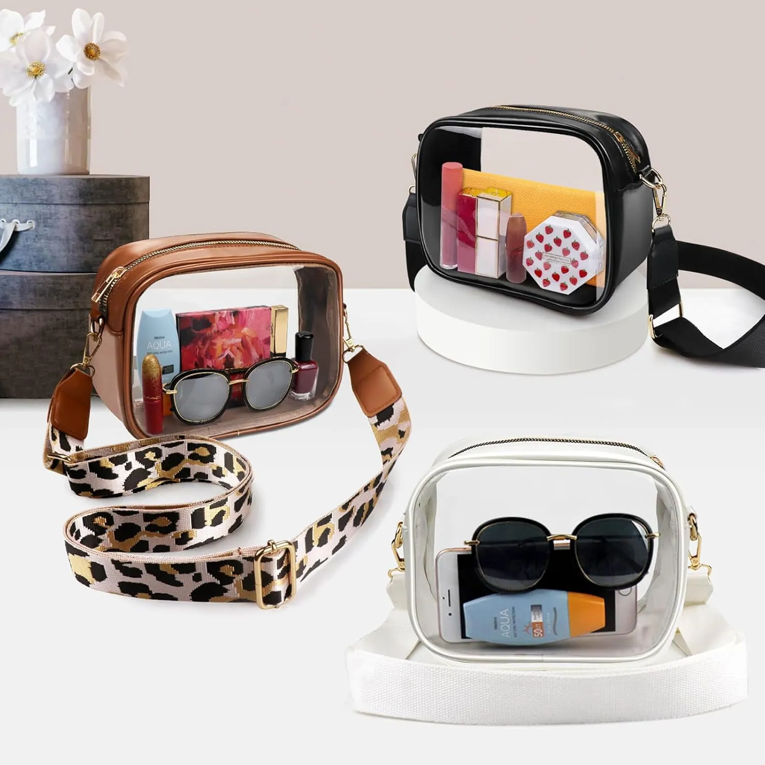 COROMAY Clear Bag Stadium Approved, Crossbody Purse with Adjustable Strap, Leather Bag for Stadium Events