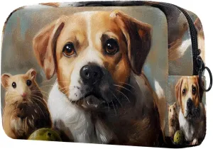 Cosmetic Bag Hamster And Dog Travel Makeup Bag Portable Travel Toiletry Bag Makeup Organizer Bag 7.3x3x5.1in