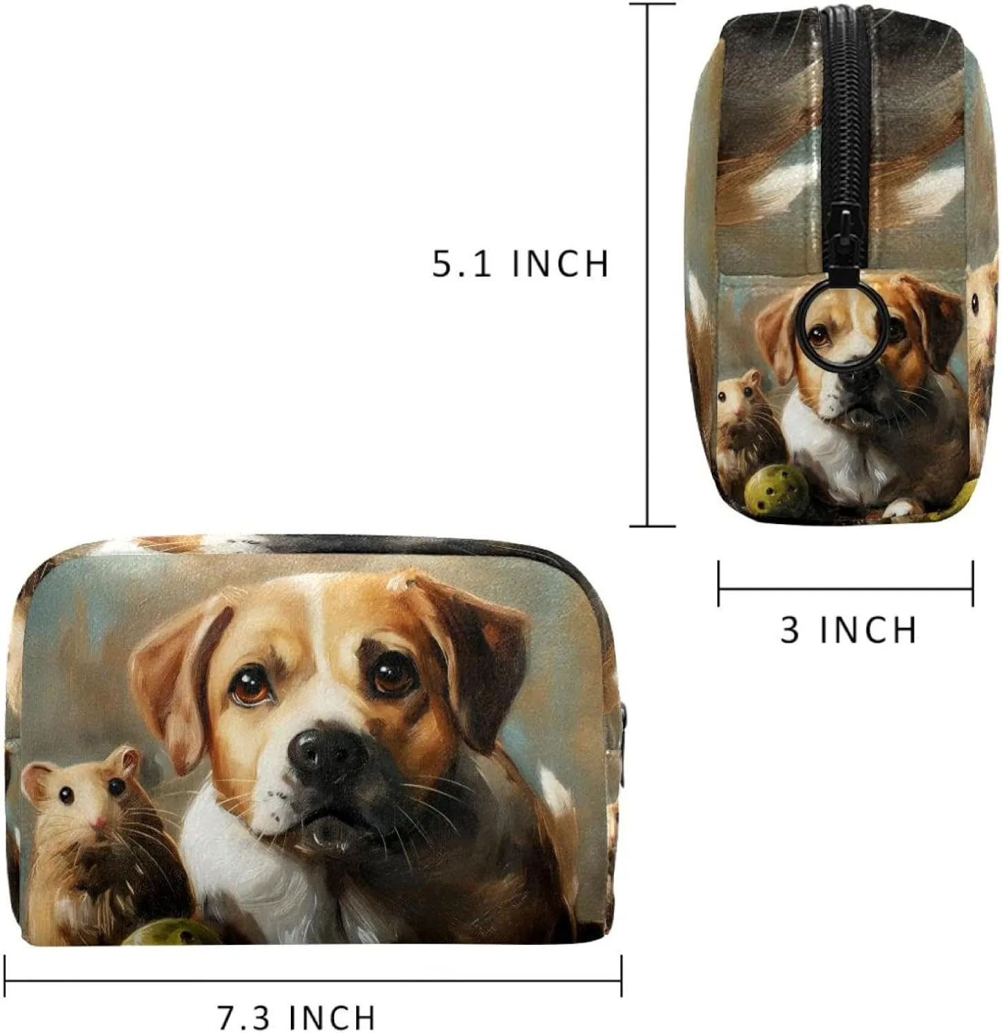 Cosmetic Bag Hamster And Dog Travel Makeup Bag Portable Travel Toiletry Bag Makeup Organizer Bag 7.3x3x5.1in