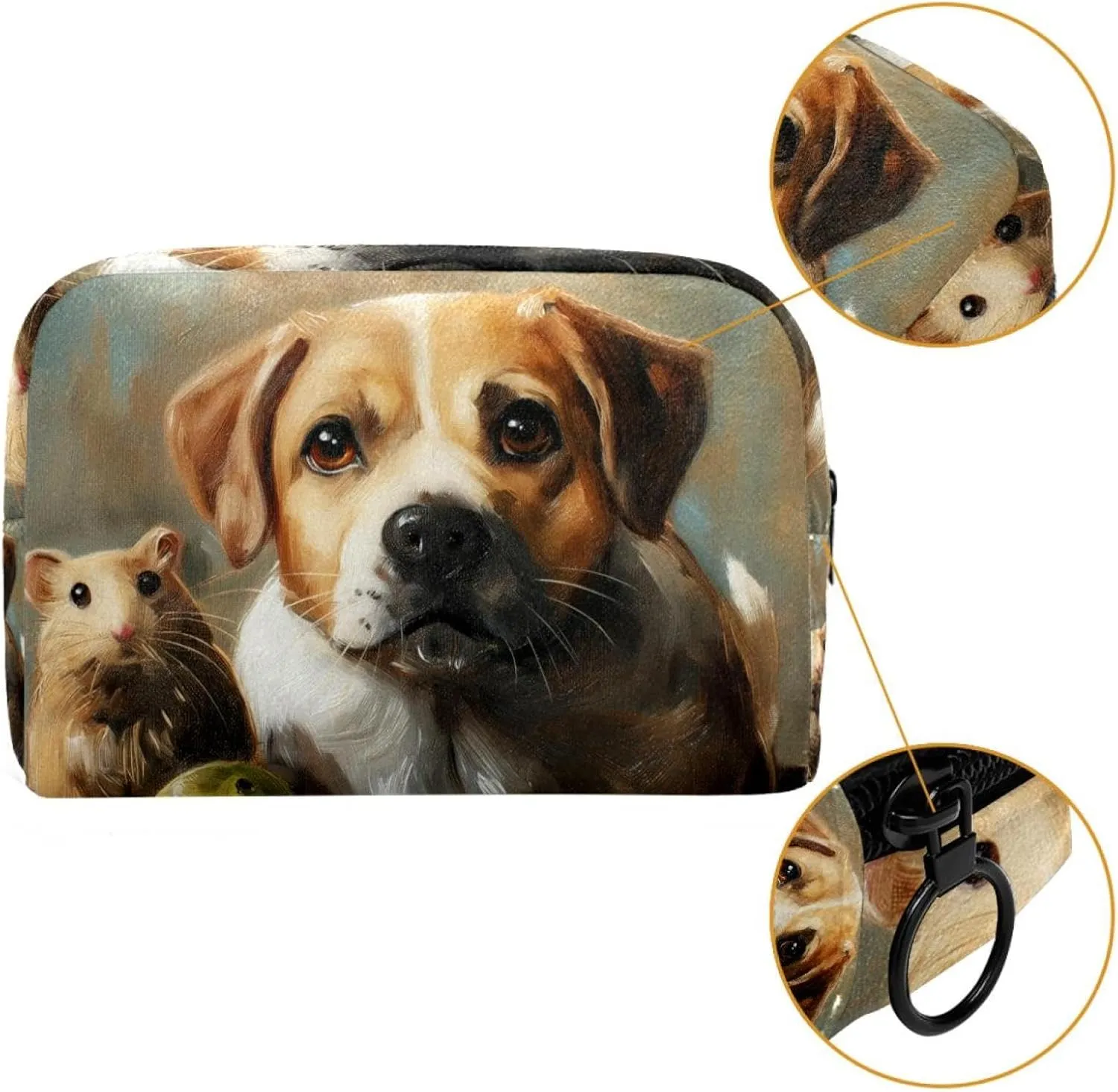 Cosmetic Bag Hamster And Dog Travel Makeup Bag Portable Travel Toiletry Bag Makeup Organizer Bag 7.3x3x5.1in