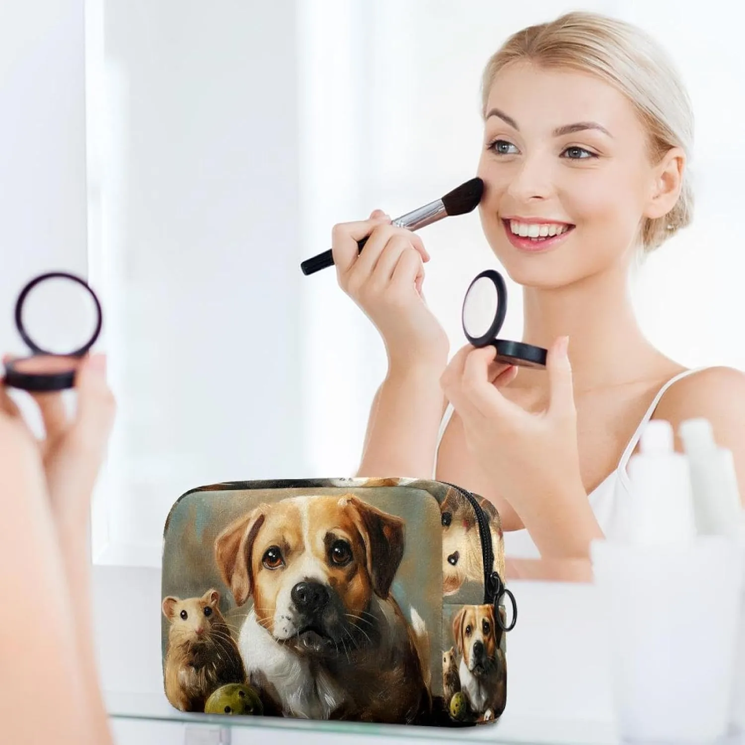Cosmetic Bag Hamster And Dog Travel Makeup Bag Portable Travel Toiletry Bag Makeup Organizer Bag 7.3x3x5.1in