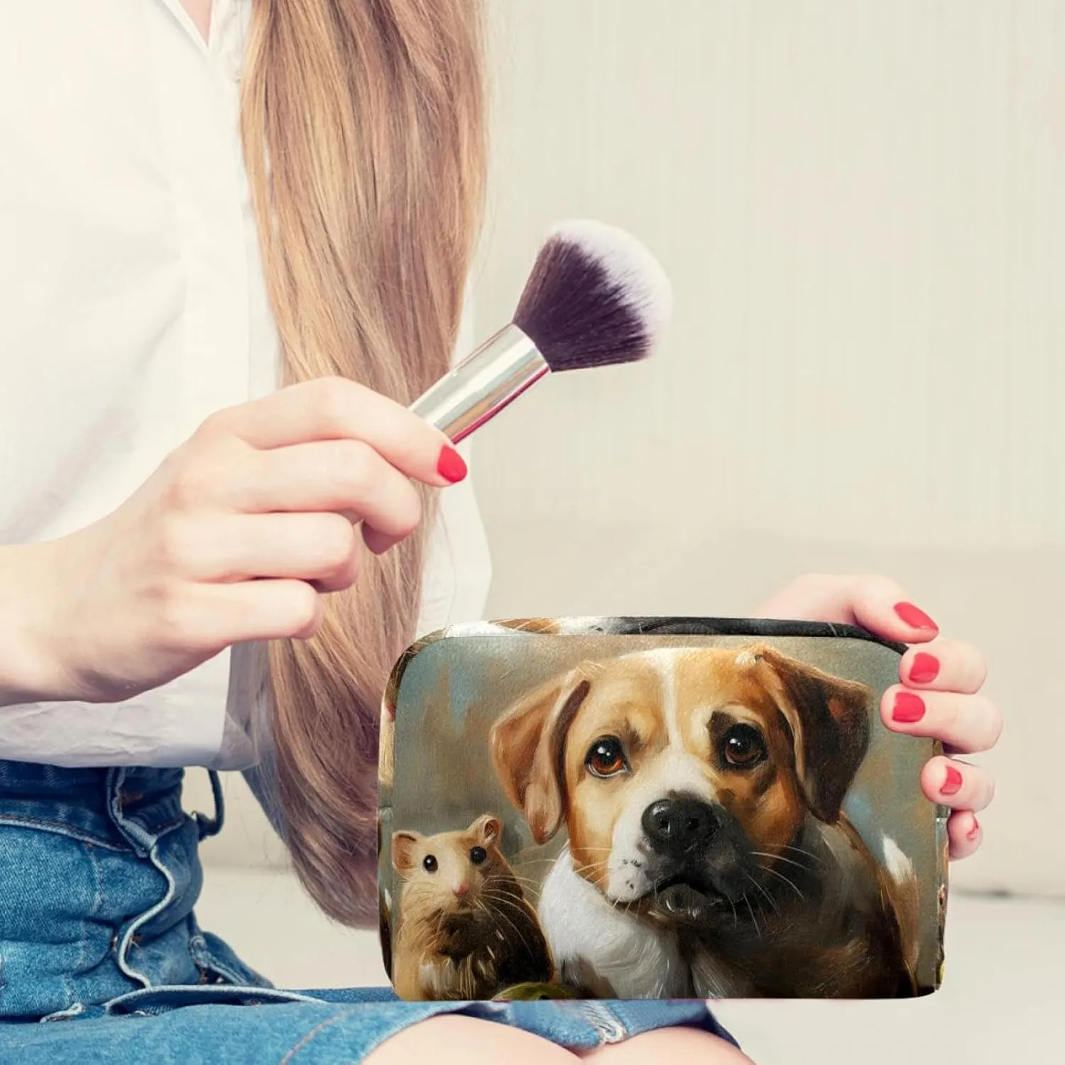 Cosmetic Bag Hamster And Dog Travel Makeup Bag Portable Travel Toiletry Bag Makeup Organizer Bag 7.3x3x5.1in