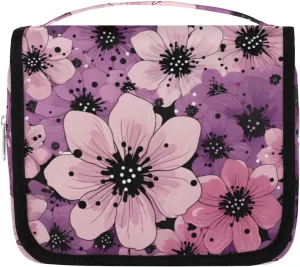 Cosmos Flowers Hanging Travel Toiletry Bag Kit Makeup Case Cosmetics Organizer Purple Floral Toiletry Bag for Women Make up Accessories Shampoo Body Cream Brushes Set