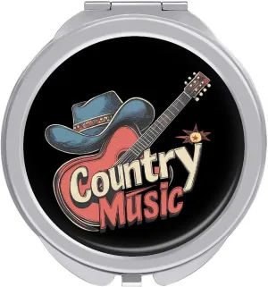 Country Muisic Electric Guitar Compact Makeup Mirror Mini Foldable Cosmetic Mirror Portable Travel Mirror for Purse Pocket
