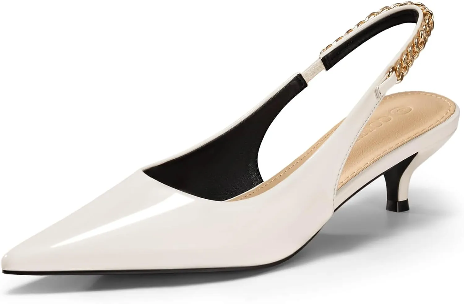 Coutgo Womens Slingback Kitten Heels Closed Pointed Toe Pumps Dress Work Shoes with Gold Chian