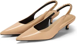 Coutgo Womens Slingback Kitten Heels Closed Pointed Toe Pumps Dress Work Shoes with Gold Chian