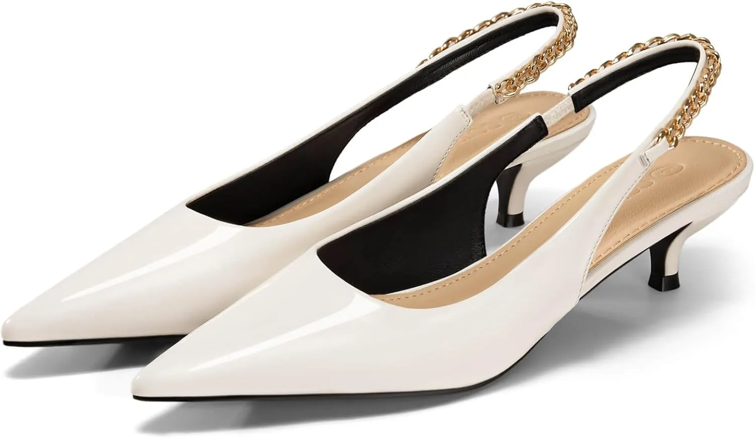 Coutgo Womens Slingback Kitten Heels Closed Pointed Toe Pumps Dress Work Shoes with Gold Chian
