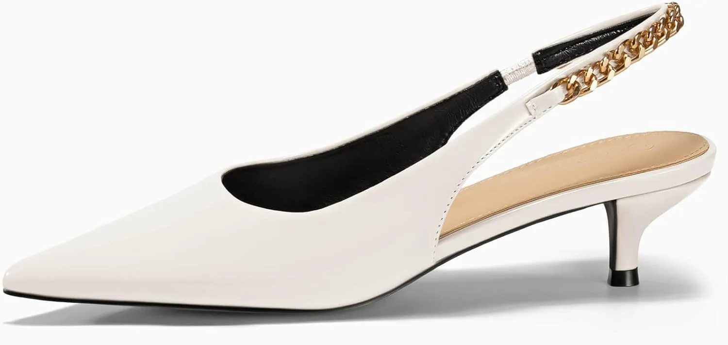 Coutgo Womens Slingback Kitten Heels Closed Pointed Toe Pumps Dress Work Shoes with Gold Chian