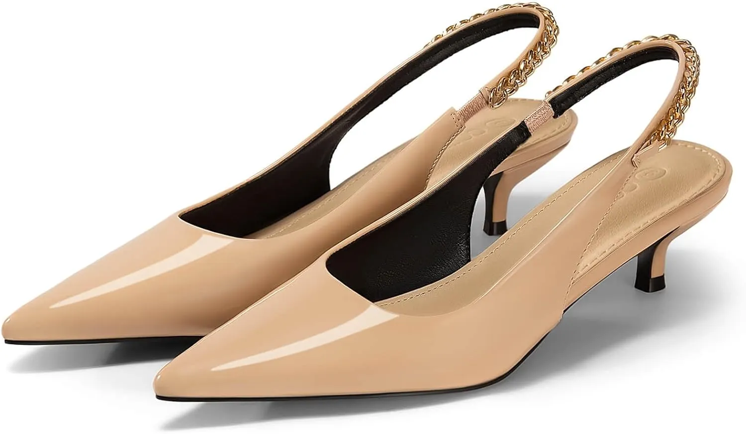 Coutgo Womens Slingback Kitten Heels Closed Pointed Toe Pumps Dress Work Shoes with Gold Chian