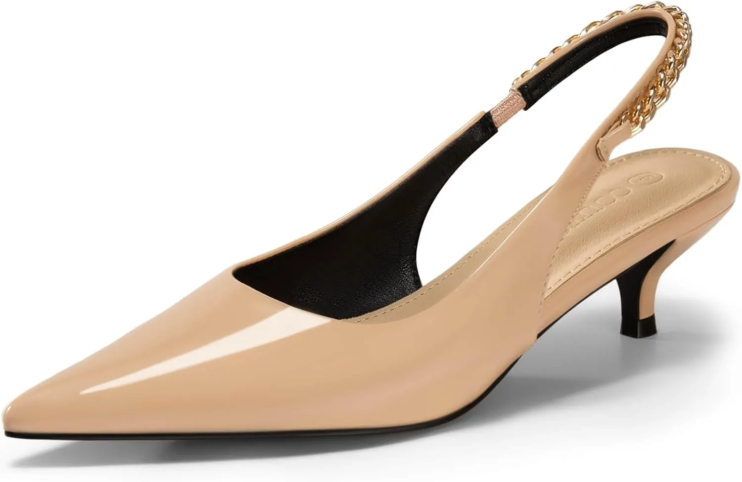 Coutgo Womens Slingback Kitten Heels Closed Pointed Toe Pumps Dress Work Shoes with Gold Chian