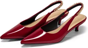 Coutgo Womens Slingback Kitten Heels Closed Pointed Toe Pumps Dress Work Shoes with Gold Chian