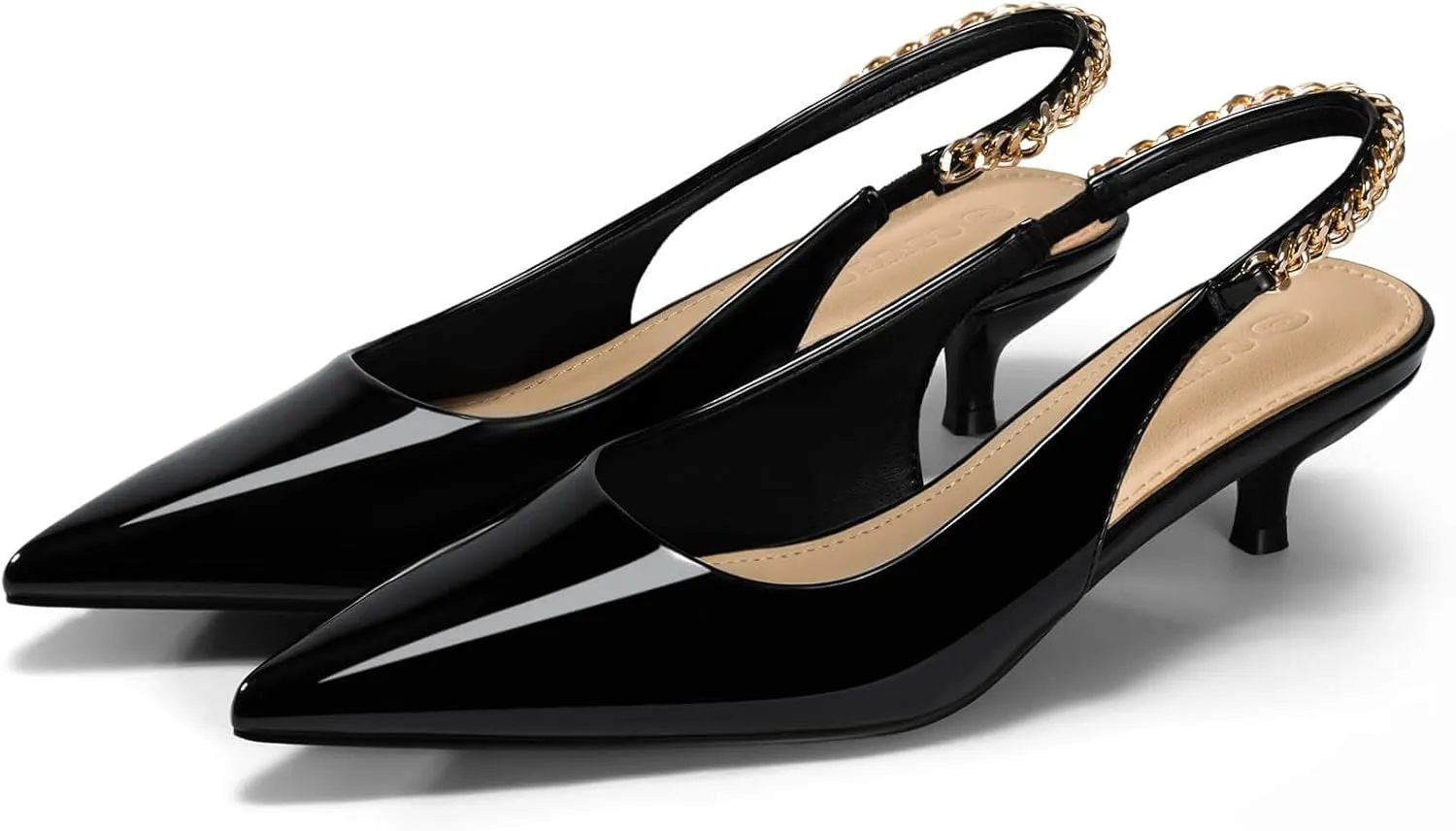 Coutgo Womens Slingback Kitten Heels Closed Pointed Toe Pumps Dress Work Shoes with Gold Chian