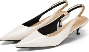 Coutgo Womens Slingback Kitten Heels Closed Pointed Toe Pumps Dress Work Shoes with Gold Chian