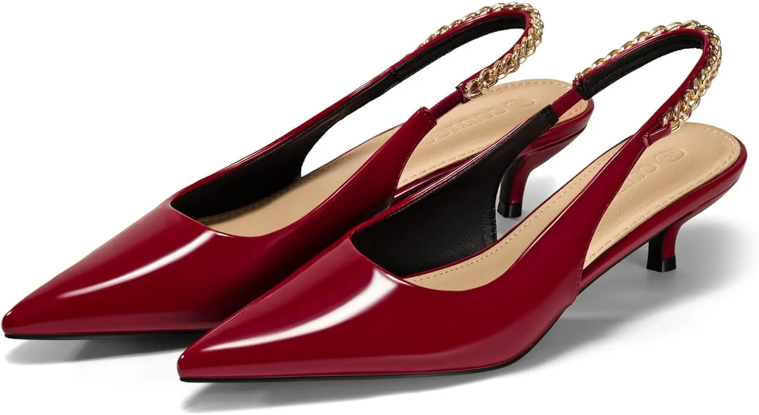 Coutgo Womens Slingback Kitten Heels Closed Pointed Toe Pumps Dress Work Shoes with Gold Chian