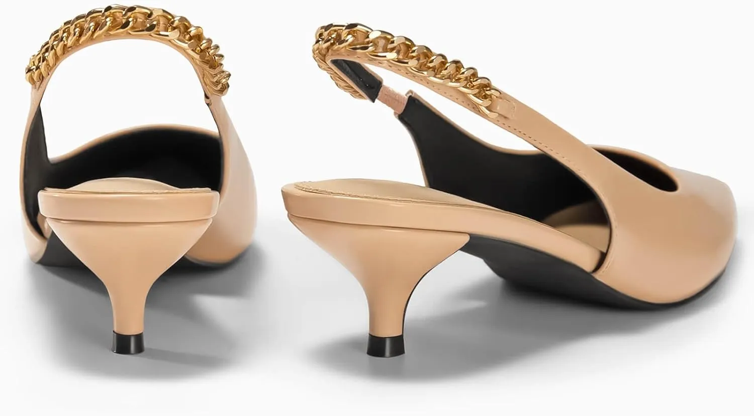 Coutgo Womens Slingback Kitten Heels Closed Pointed Toe Pumps Dress Work Shoes with Gold Chian