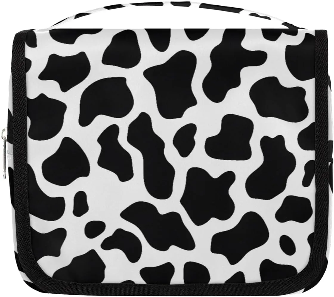 Cow Hanging Travel Toiletry Bag for Kids, Women Cosmetic Organizer Makeup Bag Pouch Men Shaving Dopp Kit Shower Bag With Sturdy Hook