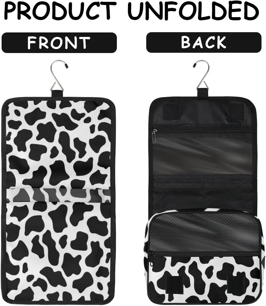 Cow Hanging Travel Toiletry Bag for Kids, Women Cosmetic Organizer Makeup Bag Pouch Men Shaving Dopp Kit Shower Bag With Sturdy Hook