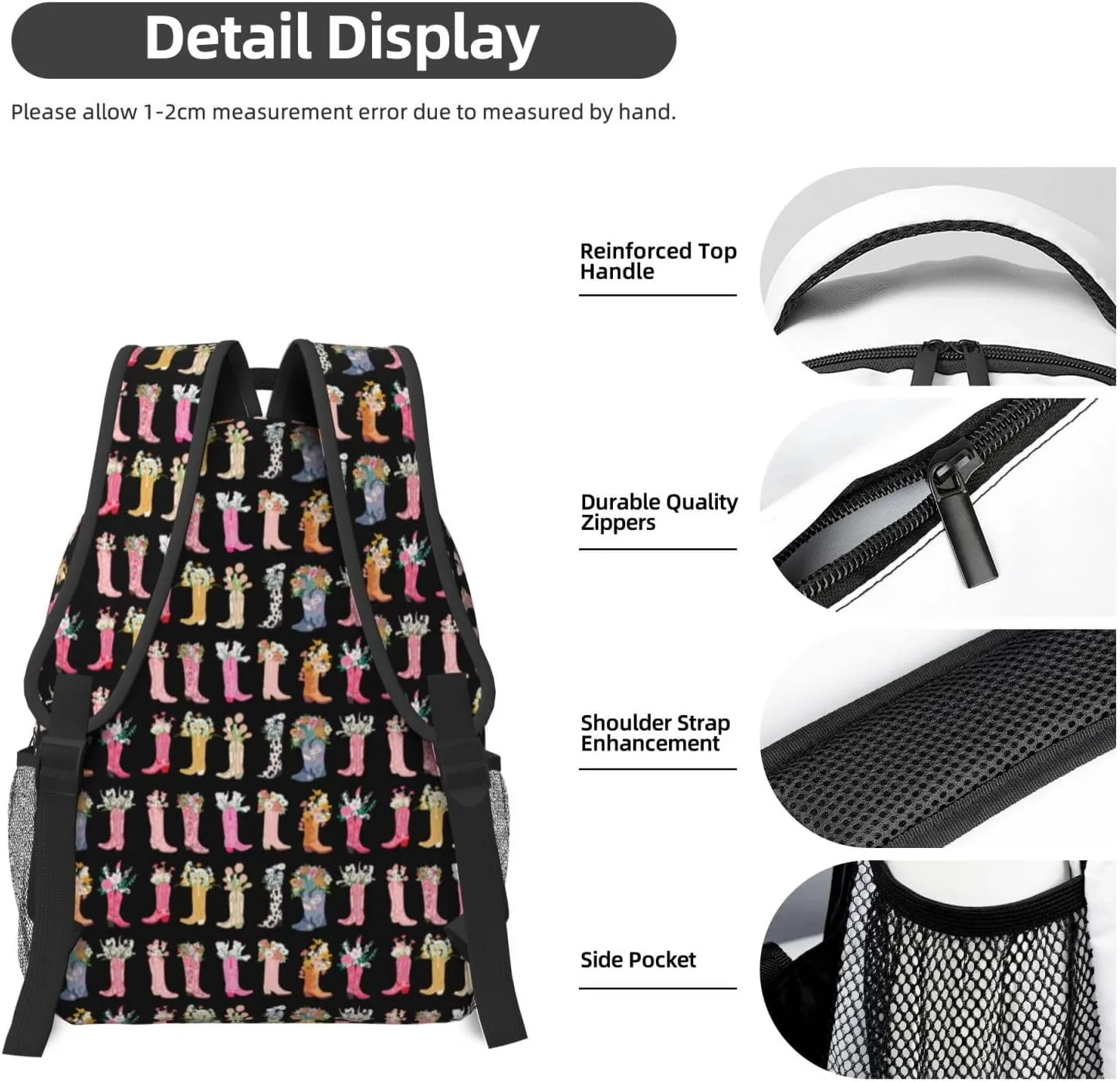 Cowboys Boots Flowers Backpack For Women Men Preppy Lightweight Backpack Laptop Travel Sports Bag Casual Daypack Backpack Adjustable Shoulder Straps With Multiple Pockets