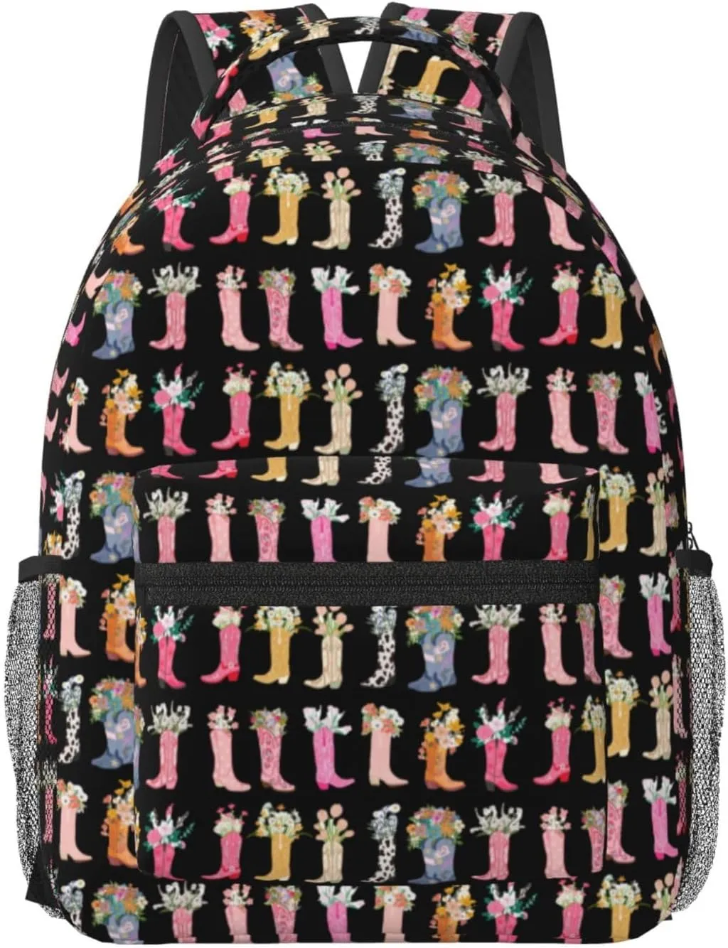 Cowboys Boots Flowers Backpack For Women Men Preppy Lightweight Backpack Laptop Travel Sports Bag Casual Daypack Backpack Adjustable Shoulder Straps With Multiple Pockets