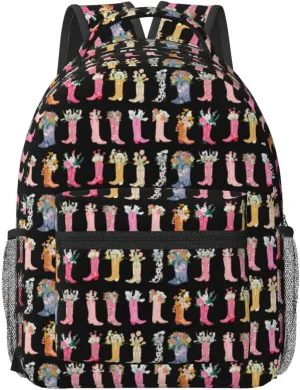 Cowboys Boots Flowers Backpack For Women Men Preppy Lightweight Backpack Laptop Travel Sports Bag Casual Daypack Backpack Adjustable Shoulder Straps With Multiple Pockets