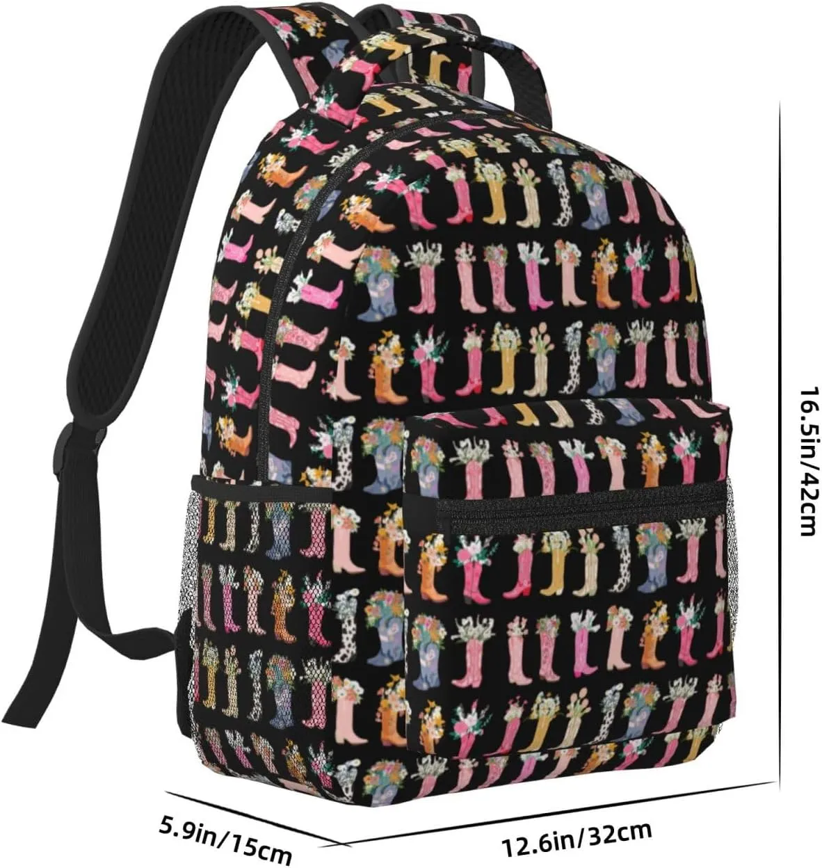 Cowboys Boots Flowers Backpack For Women Men Preppy Lightweight Backpack Laptop Travel Sports Bag Casual Daypack Backpack Adjustable Shoulder Straps With Multiple Pockets