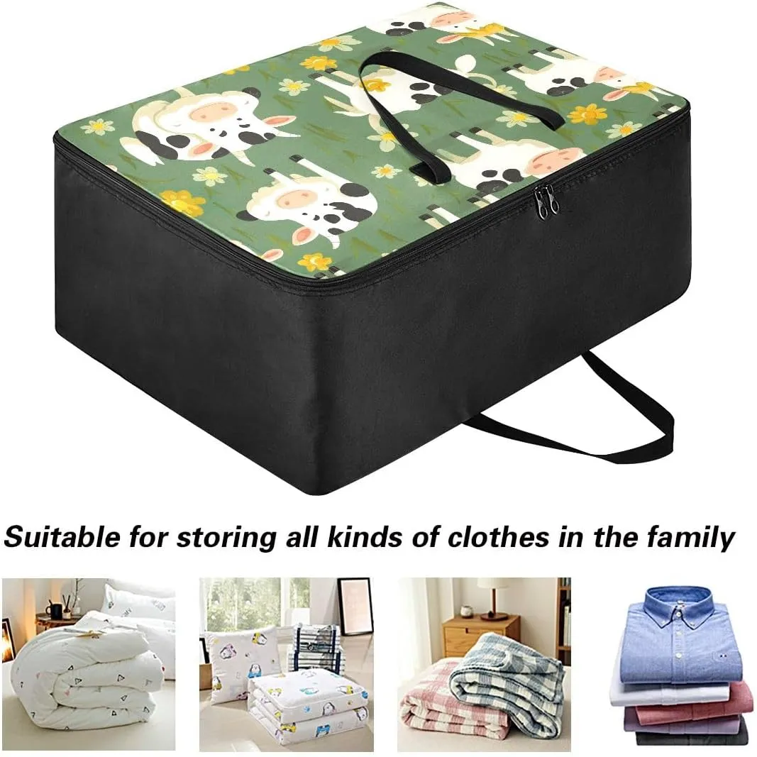 Cows on Flower Storage Bags, 27.5x19.7x11 In, Reusable and Sustainable Zippered Storage Bags for Moving Essential