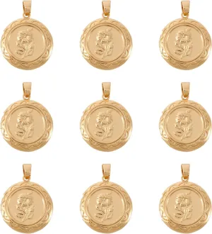 Craftdady 10pcs 18K Gold Flat Round Photo Locket Pendants Brass Picture Frame Charms with Embossed Flower Pattern 22.5x20mm for Necklaces Personalized Jewelry Crafts Making