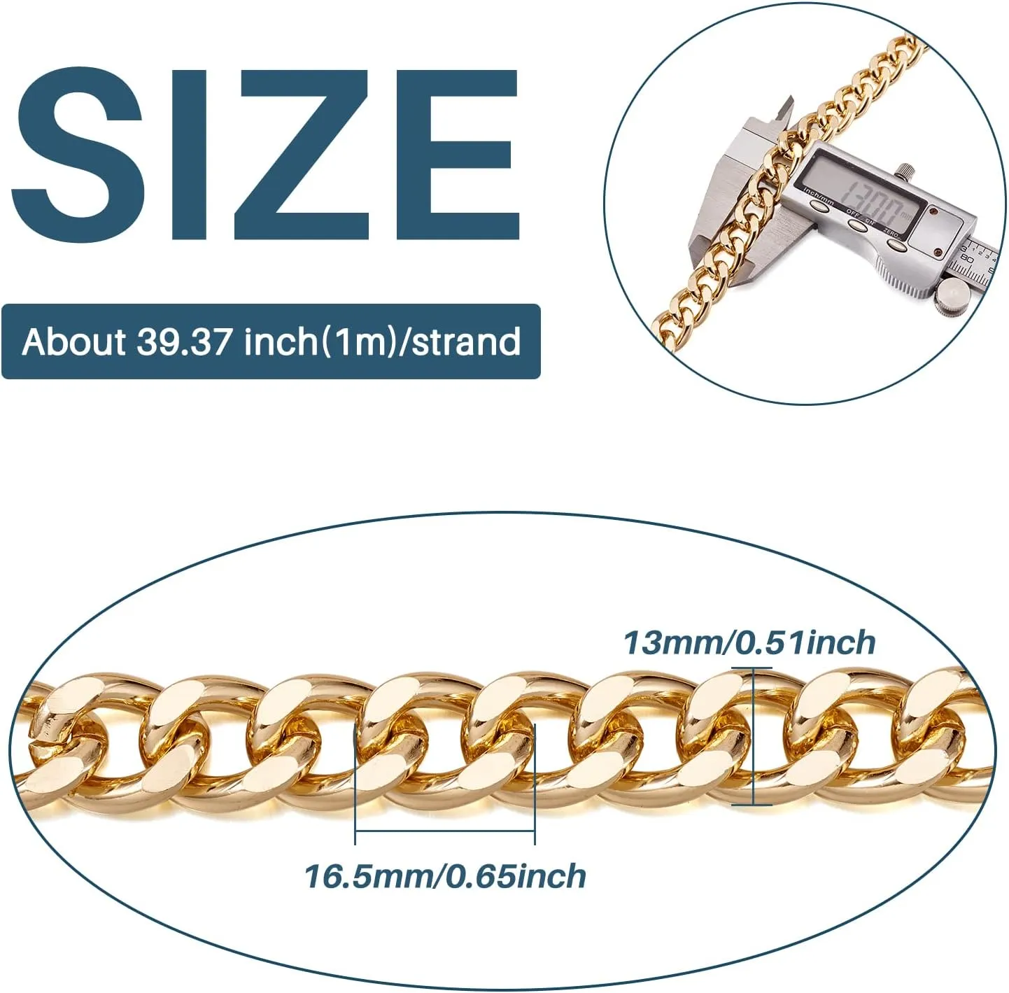 Craftdady 2Pcs Flat Chain Strap Gold Metal Purse Handbag Shoulder Body Replacement Strap 39.3" Twisted Curb Link Aluminum Cable Chain for Wallet Clutch Belt Necklace Bracelet