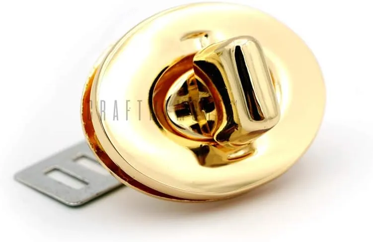 CRAFTMEMORE 2pcs Oval Twist Turn Locks Purse Closure Leathercraft Accessory Turn Lock Clasp (Small 24x16 mm, Gold)